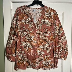 NWT Nine West Women’s 2X CAMMIE LINEN SHIRT LIGHT MAHOGANY